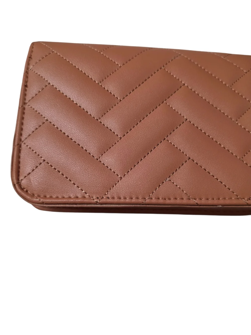 Bebe Sophia Quilted Chevron Flap Wallet Crossbody Bag Taupe Gold Chain New